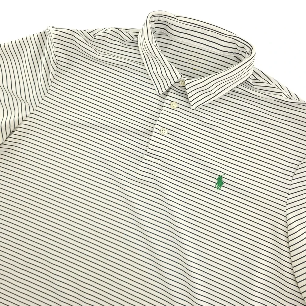 Polo Ralph Lauren Polo Shirt Mens L White Stripe Pony Logo Golf Stretch Top